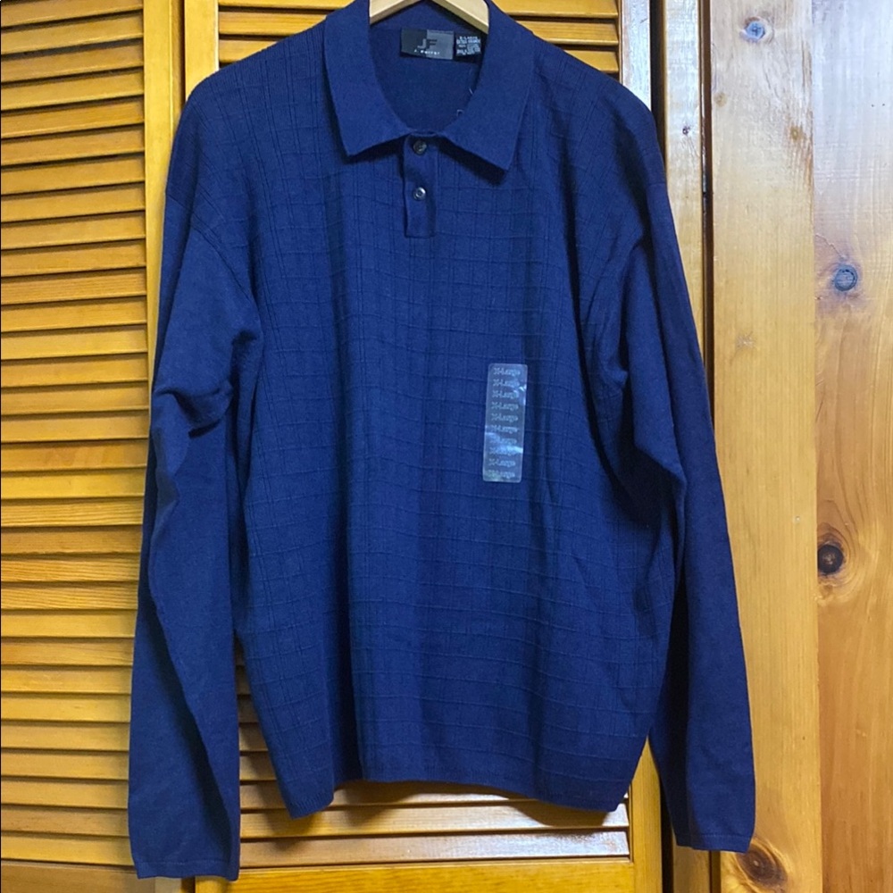 JF J.Ferrar Navy Textured Polo Shirt length 28”pit to pit 26”
